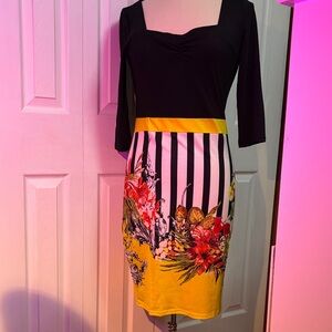 Black and Yellow Floral Striped Dress